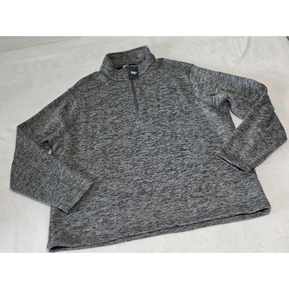 Lands End Mens XXL Gray Heather Quarter Zip Performance Pullover Fleece Sweater